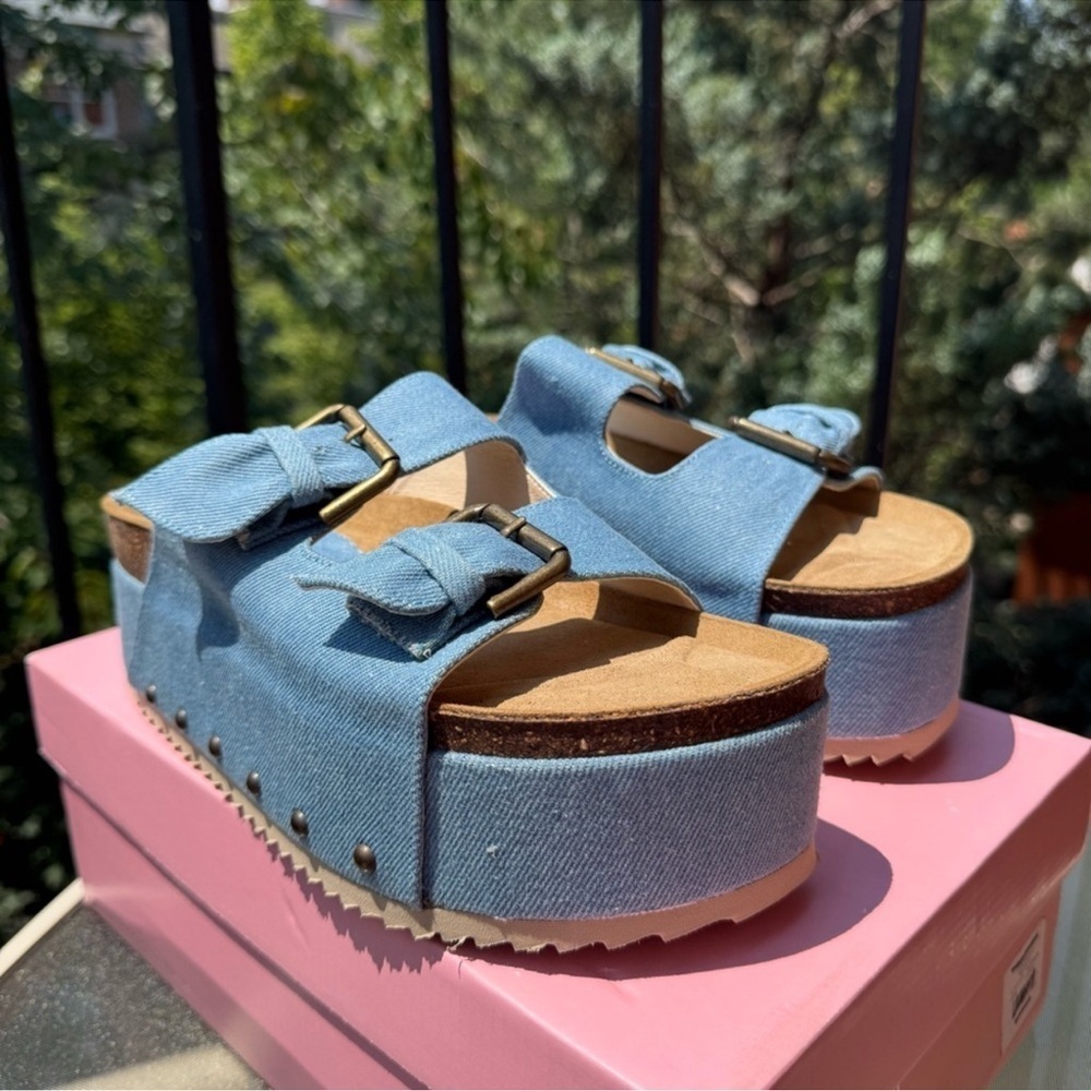 New Free People Rule Breaker Platform Sandals Denim Blue - Picture 11 of 13
